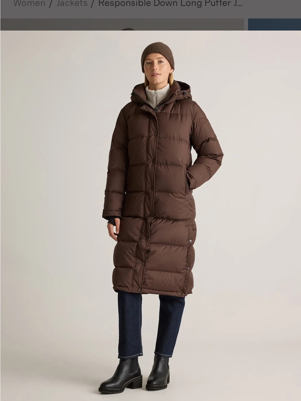 Quince Long Brown Hooded Puffer Coat